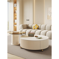 Table basse moderne en verre trempé rétractable et mobile avec rangement pour petit salon
