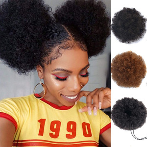 <span class=keywords><strong>Chignon</strong></span> Afro Bouclé Crépu de 8 Pouces, Faux <span class=keywords><strong>Cheveux</strong></span> Courtes Synthétiques, <span class=keywords><strong>Postiche</strong></span> Ajustable Messy avec Cordon de Serrage, Queue de Cheval Bande Élastique - Product Image 2