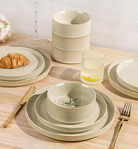 Service de vaisselle en céramique écologique personnalisable, 4 pièces, assiettes et bols en porcelaine légers, résistants aux rayures, qualité alimentaire - Product Image 3