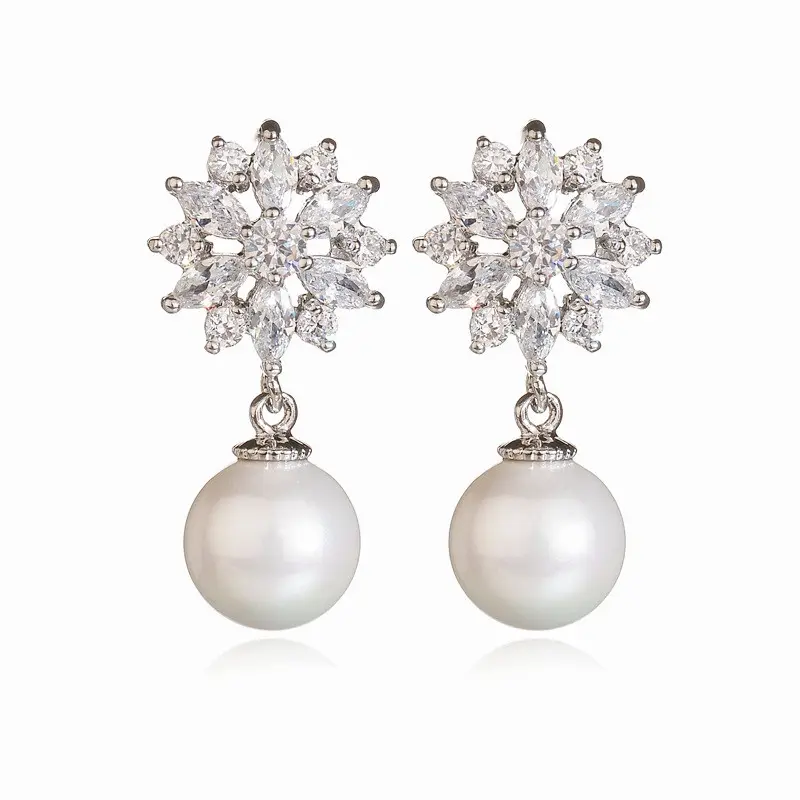 Gouttes de mariage bijoux de mode perles boucles d'oreilles en cristal de zircon bling brillant