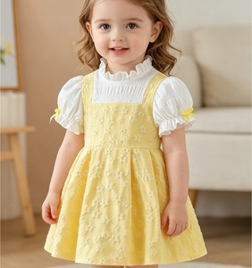 Abito Carino per Bambina 2026 <span class=keywords><strong>Bianco</strong></span> Giallo Manica Corta Patchwork Vestito con Maniche a Sbuffo - Product Image 6