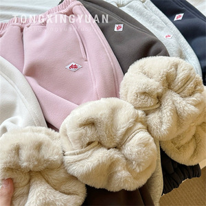 Girls Fleece Lined Thickened Winter Pants Loose Fit Cotton Sweatpants Solid Color For Children Winter 2025 - Product Image 1