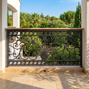 Barandilla de Balcón Tipo Juliet de Hierro Forjado Ornamental Moderno, Revestimiento en Polvo Antioxidante, Barandilla Exterior Personalizada para Villa - Product Image 1