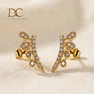 Dernières boucles d'oreilles élégantes en or jaune massif 14 carats avec diamants de laboratoire certifiés IGI, taille brillant, bijoux fins pour femmes - Product Image 1