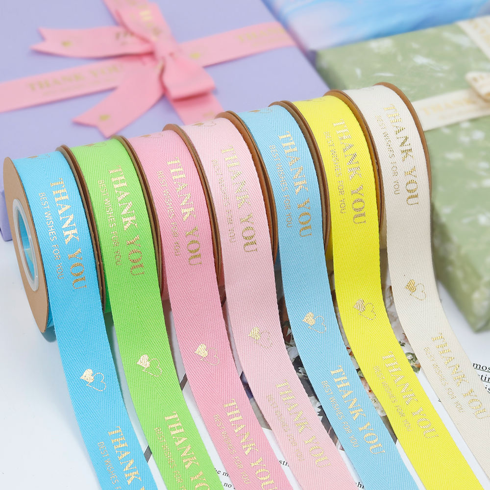Custom Logo Solid Color Eco-friendly 100% Cotton Ribbon Single Face Printed Name Red White Blue Ribbon Ribbon for Gift Packing