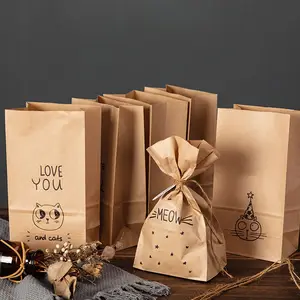 음식 테이크 아웃을위한 맞춤형 로고/패턴 인쇄 갈색 종이 가방 재활용 레스토랑 캐리어 크래프트 종이 가방 이동