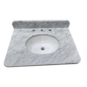 Top per lavabo singolo sottopiano ovale in marmo bianco <span class=keywords><strong>Carrara</strong></span> per bagni di grandi hotel e proprietà di lusso - Product Image 1