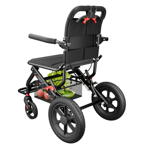 碳纤维碳钢框架旅行轮椅 12 英寸实心轮胎 双弹簧悬架 带购物车 适合老年人和残疾人 - Product Image 4