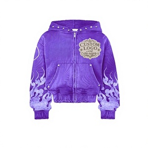 Sweat à capuche oversize pour homme, coupe courte et carrée, épaules tombantes, broderie vieillie, délavage vintage, strass - Product Image 1