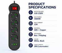 Multiprise portable 4 prises EU et 2 USB-A et Type C en ABS avec interrupteur pour la maison et le bureau
