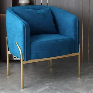 Nordic type Velvet single sofa Armchair with golden Iron metal legs for Living Room and modern hotel