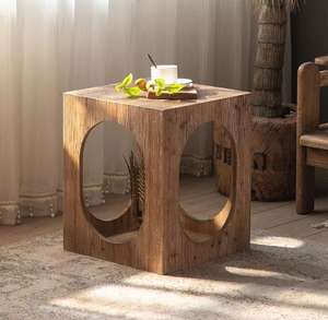 Mesa auxiliar de madera maciza pura estilo Wabi-sabi, esquina del sofá de la sala de estar, mesita de noche del dormitorio, balcón de alojamiento familiar - Product Image 1
