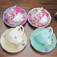 Ensemble tasse à café et soucoupe en porcelaine fine de style européen, motif floral, pour le thé de l'après-midi, sans BPA, compatible lave-vaisselle, écologique et réutilisable
