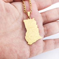 Collier pendentif carte du Ghana avec nom d'état Joyeria Acero bijoux en acier inoxydable plaqué or collier chaîne carte du Ghana