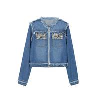 Yüksek kaliteli Denim ceket saçaklı yaka kız ceket artı boyutu Jean ceket kadınlar için