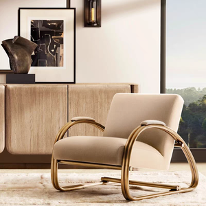Poltrona di Lusso per Arredamento Casa, Design Modernista Bilanciato, Tessuto e Bronzo Antico, Sedia Lounge per Soggiorno e Appartamento - Product Image 5