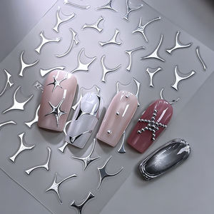 6 autocollants pour ongles dorés Y2K, <span class=keywords><strong>argent</strong></span>és métalliques, motifs abstraits, lignes ondulées irrégulières, léopard, étoile, creux, style gothique, à presser - Product Image 4