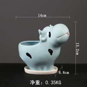Pot <span class=keywords><strong>de</strong></span> fleurs créatif en céramique HY2 en forme <span class=keywords><strong>de</strong></span> vache avec <span class=keywords><strong>plateau</strong></span>, différentes tailles, décoration <span class=keywords><strong>de</strong></span> bureau - Product Image 2