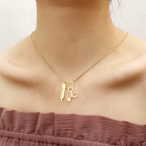 중저 도매 의료기기 청진기 목걸이 의사 주사기 여성 쇄골 체인 스테인리스 스틸 목걸이 - Product Image 2