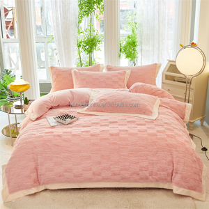 Pink 3D Carved Rabbit Milk Velvet Bedding Set Luxury <strong>Cream</strong> Fluffy Fleece Duvet Cover Warm <strong>BedSheets</strong> for Winter Bedroom - Product Image 2