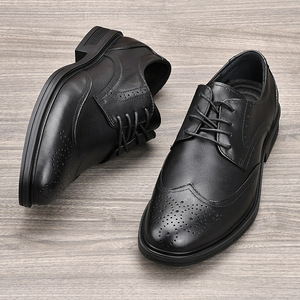 Chaussures Richelieu en cuir pour hommes, bout rond, noires, semelle souple, pour le bureau et les occasions formelles, toutes saisons, à lacets, motif uni - Product Image 2