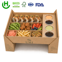 Boîte d'emballage personnalisée pour sushis, plateau alimentaire en carton kraft avec compartiments pour rouleaux de sushi japonais, sauces, plats à emporter, restaurant