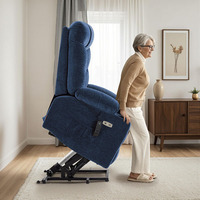 Fauteuil inclinable moderne bleu en cuir pour salon, manuel, pour personnes âgées, avec fonction pivotante, relevable, à bascule et massant