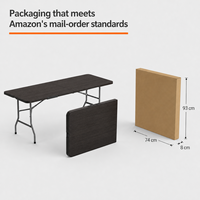 Table pliante en plastique moulé par soufflage LuckyOCT de 6 pieds, grain de bois noir, HDPE, pliable en deux, pour fêtes et événements