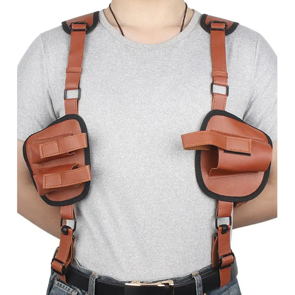 Tactical Holster Pu Leather Adjustable Concealed Carry Holster With Magazine Holder Vertical Shoulder Holster