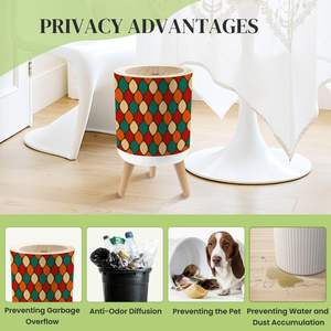 Cubo de basura pequeño con tapa hojas geométricas otoño Floral redondo prensa superior cubo de basura con patas 7L 18 galones personalizado en Stock - Product Image 5