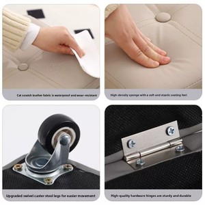 Taburete Otomano Cúbico Multiusos con Almacenamiento, Caja de Almacenamiento Oculta con <span class=keywords><strong>Tapa</strong></span> Abatible, Asiento Acolchado de PU con Ruedas Silenciosas para Interiores - Product Image 6