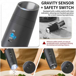 New Gravity Rechargeable 135ml Electric Plastic ABS Salt and <b>Pepper</b> <b>Grinder</b> Set Hand Wash Only Box USB <b>Grinder</b> with LED - Product Image 5