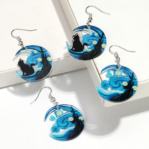 Venta caliente diseñador de arte creativo Van Gogh Luna noche gato negro Castillo Horror Halloween fiesta joyería acrílico gota pendientes - Product Image 3