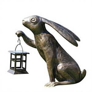 Metal Handicrafts <b>Bronze</b> Easter Rabbit <b>Garden</b> Statue Holding Lantern Outdoor Decor Custom Animal Figurine <b>Garden</b> Farm Supplies - Product Image 1