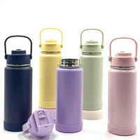 Bouteille isotherme sous vide en acier inoxydable avec logo personnalisé Beauchy, revêtement poudré, pour le sport et le camping, avec couvercle 2-en-1 paille et bec verseur
