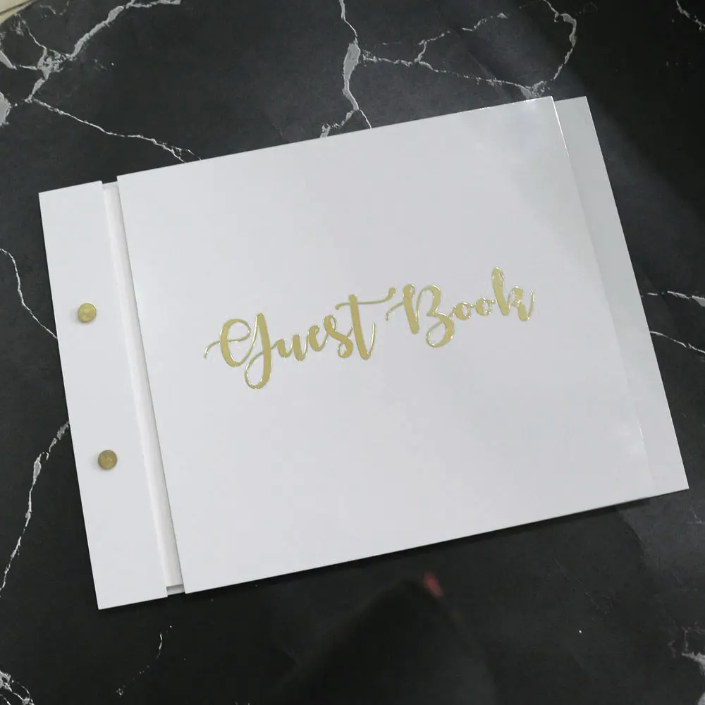 Customized white acrylic Wedding Guest Book Modern Wedding Reception with "guest book" and custom Sign-in books