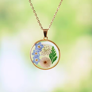 Collana con Fiori Secchi Non-<span class=keywords><strong>Ti</strong></span>-Scordar-Di-Me, Ciondolo in Resina Placcato Oro, Gioiello Floreale Elegante, Regalo per Donne per Uso Quotidiano - Product Image 4