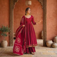 Baju Anarkali Desain Terbaru dari Bahan Sutra Roman Motif Polos Gaya Pesta Bebas Kerut & Dapat Dibalik untuk Pemakaian Sehari-hari