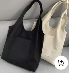 Recycled Eco Women Shoulder Bag Crossbody Handbag Daily Casual Cotton Canvas Tote Pu Leather Custom Tote Bag With Custom Logo