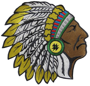 Indian Chief Headdress Emblem Iron-On Embroidered Applique Patch with Rubber and <b>Canvas</b> Fabric Eco-Friendly Hat Nonwoven Felt - Product Image 1