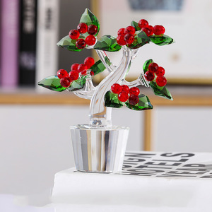 Mini Adorno de Árbol de Cristal con Hojas Rojas y Verdes, Decoración para el Hogar u Oficina, Regalo, Decoración de Planta de Cristal - Product Image 1