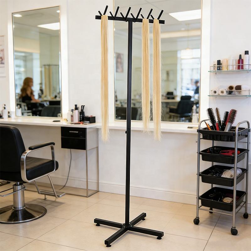 Human Hair Rack Custom Modern for Metal Floor Standing Wig Extensions & Hair Bundles ...
