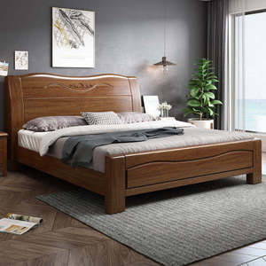 Giường ngủ gỗ thông nguyên khối hiện đại, không gấp gọn, kích thước 1.2m/1.5m/1.8m, màu óc chó, dành cho phòng ngủ chính - Product Image 6