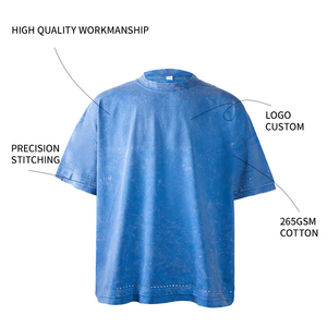 เสื้อยืดโอเวอร์ไซส์ OEM ล้างสีแบบแอซิด 260GSM ผ้าฝ้าย 100% คุณภาพสูง สไตล์วินเทจ ประดับเพชรเทียม เสื้อผ้าสตรีทแวร์ ขายส่งสำหรับผู้ชาย - Product Image 2
