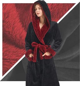 روب حمام للجنسين من المصنع الأكثر مبيعًا، مصنوع من القطيفة بغطاء للرأس، دافئ ومريح من الصوف، 100% بوليستر، روب منزلي من الفلانيل المرجاني - Product Image 3