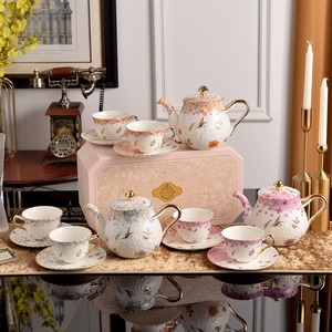 High-End Classic Fine Bone China Relief Flowers English Royal Style Heat Resistant Coffee & Tea Pot <b>Set</b> for Gift - Product Image 3