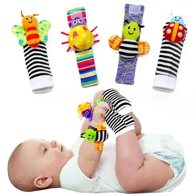 כותנה בעלי החיים תינוק תינוקות פרקי ראטל גרבי רגל Finders סט התפתחותית תינוק חורק צעצוע תינוק רעשן