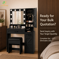 Table de maquillage Joystar noire avec miroir et tabouret, éclairage LED CCT à intensité variable, armoire de rangement latérale, ensemble coiffeuse