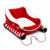 Lit de Noël en peluche YAOYUE pour animaux de compagnie, canapé pour chien et chat en fausse fourrure rouge avec motif flocon de neige et coussin amovible