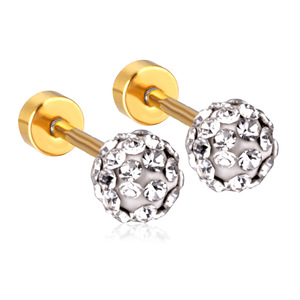 <b>Stud</b> <b>Earrings</b> Ball Shape <b>Crystal</b> Rhinestone Gold Plated Stainless Steel For Women Gift Jewelry - Product Image 4